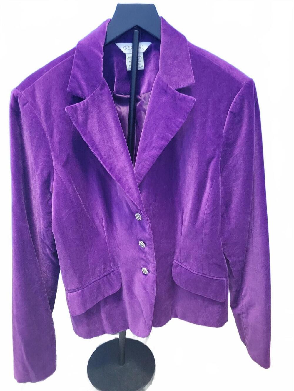 George Purple Velvet Blazer with Decorative Buttons Size 16